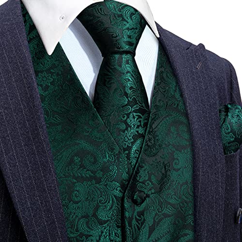 Barry.Wang Mens Vest Tie Set Floral Jacquard Waistcoat Necktie Cuffllinks Sleeve Holder Set Formal Wedding Party 6PCS2