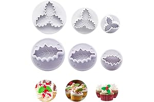 6 Pieces Holly Leaf Cookie Cutters Plunger Set