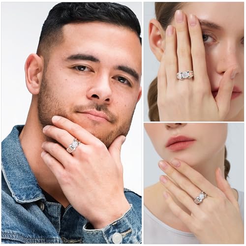 1.5CT Moissanite Engagement Ring S925 Sterling Silver with 18K White Gold Plated D Color VVS1 Clarity Round Cut Vintage Wedding Band Genuine Moissanite Promise Ring Size 5-104