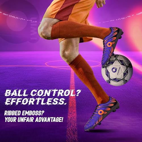 Image of AIVIN Nova Football Shoes | Lightweight PU Synthetic Upper | Ribbed Texture for Precision Control | TPU Bladed Stud Outsole | Cushioned Insole | Premium Purple Orange Design | Firm Ground Soccer Studs