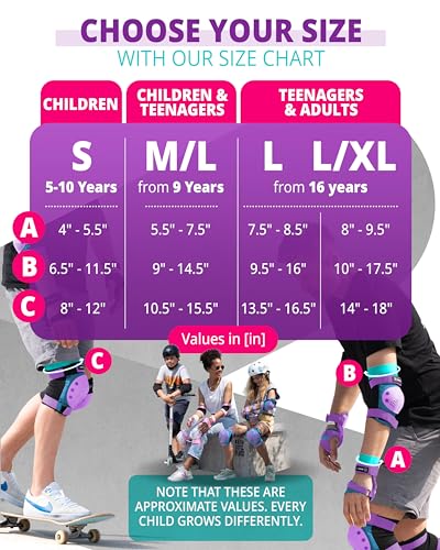 Image of SKATEWIZ Knee Pads Skateboarding Elbow Pads - Wrist Guards - Smash - Size M /L in Blue Purple - Kids Skate Pads - Skateboard Pads for Kids 8-14