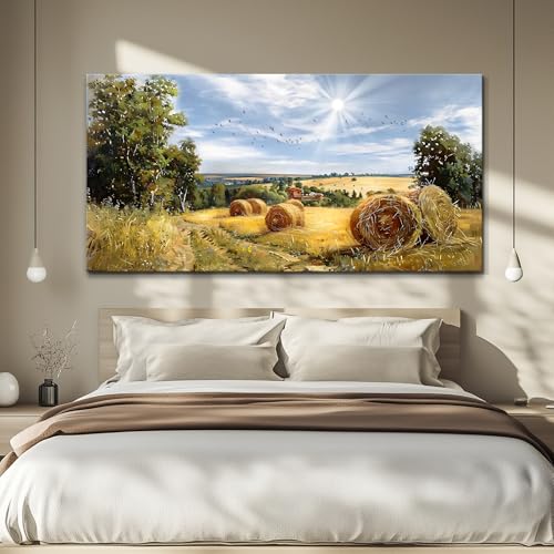 FUHAIHUA Large Wall Decor For Living Room Canvas Wall Art For Bedroom Inspiration Wall Decorations Country Field Pictures Landscape Paintings Artwork Posters Mural Modern Room Home Decor 24x48 In
