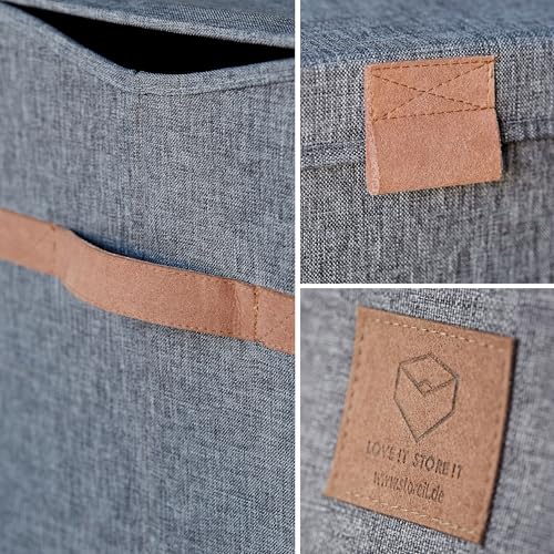 LOVE IT STORE IT Premium Aufbewahrungsbox mit Deckel groß - Truhe aus Leinen - Verstärkt mit Holz - Extra stabil - Grau - 62x37,5x39 cm