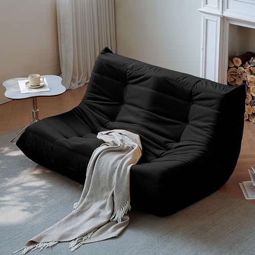 Image of Bean Bag Chair, Loveseat Fireside Chair Bean Bag Sofa for Adults, 2 Seater Bean Bag Chairs for Teens with High-Resilience Foam, Memory Foam Bean Bag for Living Room, Bedroom, Office (Suede, Black)