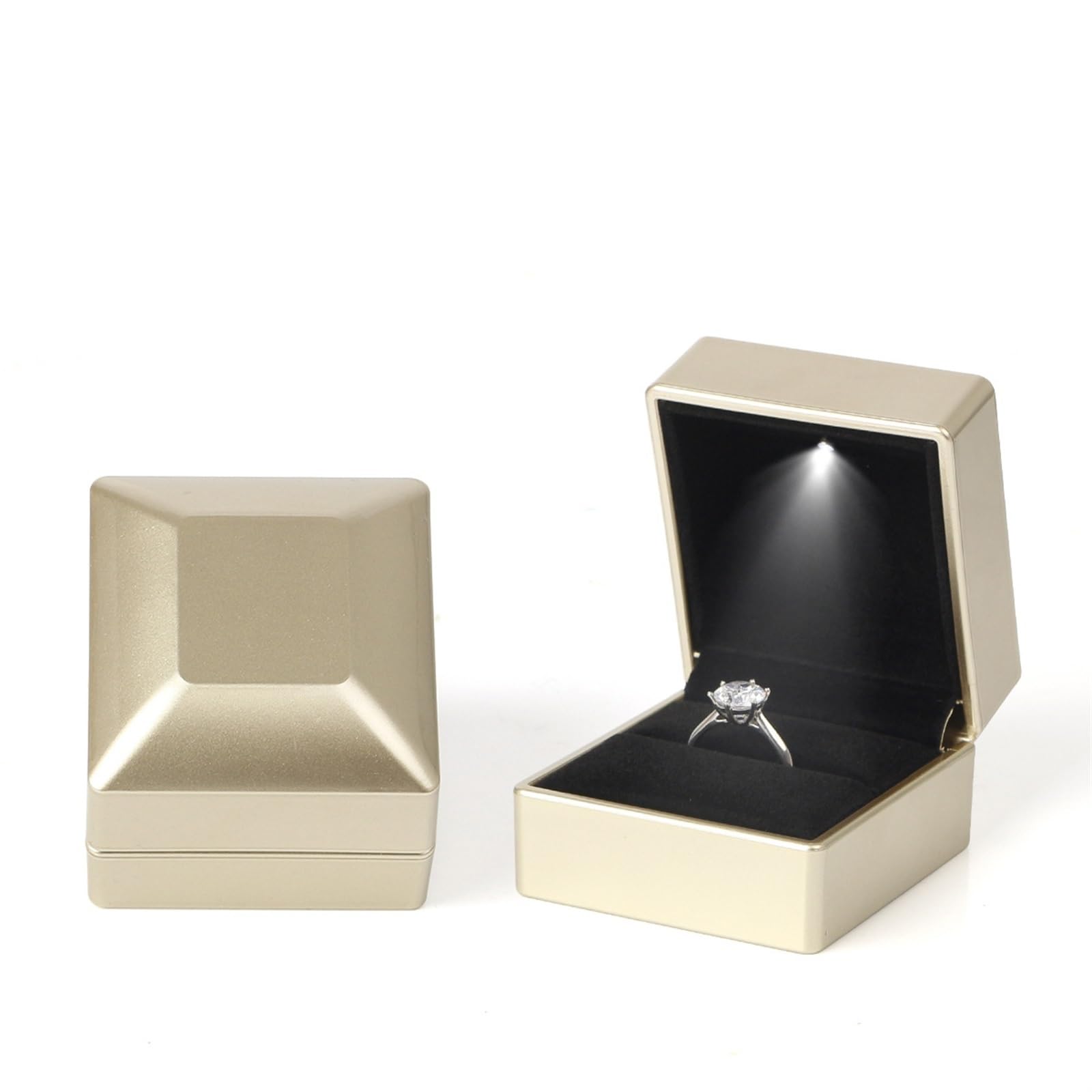 Ring Box 1 Pcs Jewelry Ring Box Luxury Velvet Rubber Necklace Pendant Gifts Display With Light For Proposal Engagement Wedding Case(C-Gold)