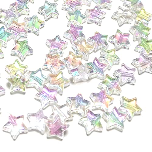 Clear AB Acrylic Star Beads - 10mm, Pack of 100+ - Shiny and Lightweight for Crafting and Jewellery Making, 1.5mm Hole
