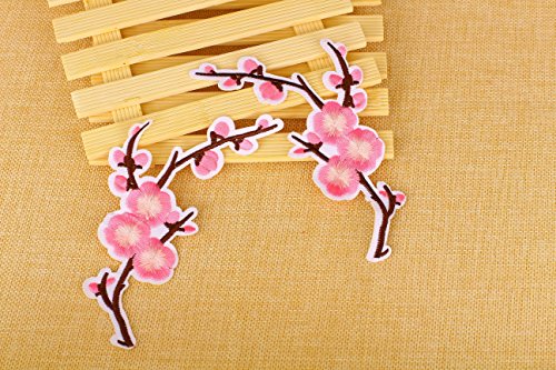 Lot de 2 écussons autocollants fleurs de cerisier rose 16 cm de long P642