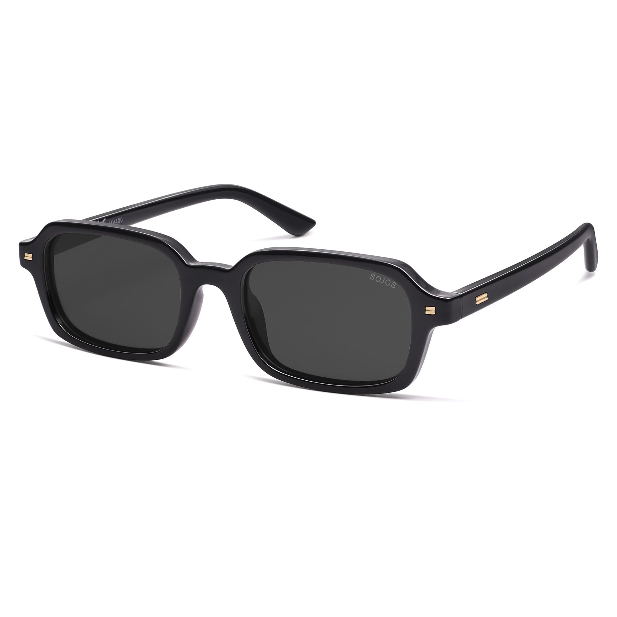 SOJOS Retro Polarisierte Rechteckige Sonnenbrille Damen Herren Vintage Trendy Shmal Quadratisch Sonnerbrillen mit UV400 Schutz SJ2610