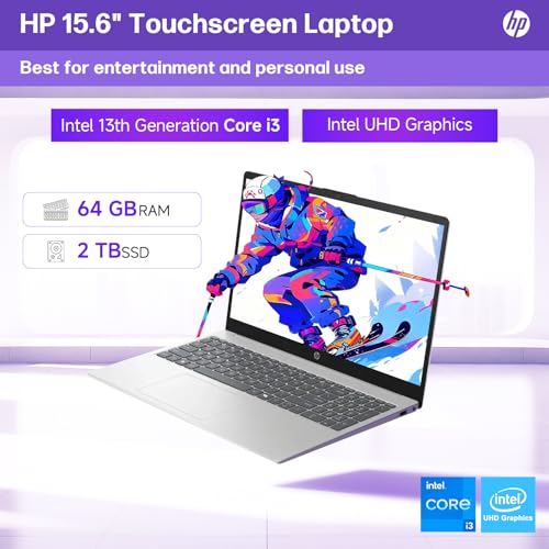 Image of HP 2025 New 15.6 inch Touchscreen Laptop for Business & Student, 13th Gen Intel i3-1315U up to 4.5 GHz, 32 GB RAM, 1 TB SSD, Intel UHD Graphics, Copilot AI PC, Wi-Fi 6, Long Battery Life, Windows 11 Pro