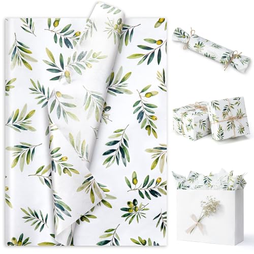 Simetufy Olive Leaves Green Tissue Paper for Gift Bags, 60 Sheets 14 x 20 Inches Decorative Greenery Tissue Paper, Botanical Printed for Wedding Birthday Showers Party Gift Wrapping Craft Eucalyptus