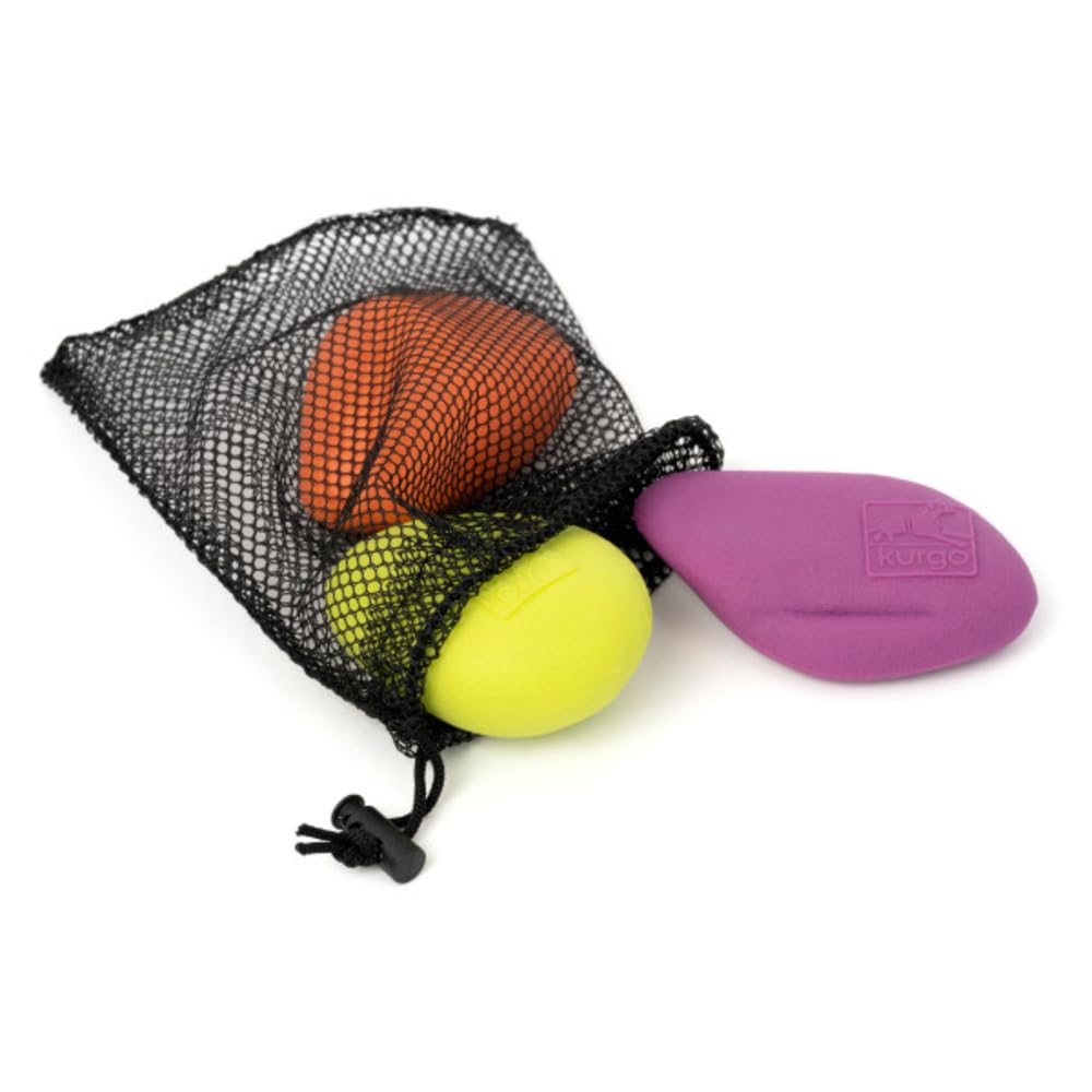 Kurgo Apportierspielzeug für Hunde - Fördert das Spielen im Wasser und Bewegung - Langlebiges Schwimmspielzeug - Leuchtende Farben - Schwimmende Apportiersteine - Ungiftig - 3er-Pack
