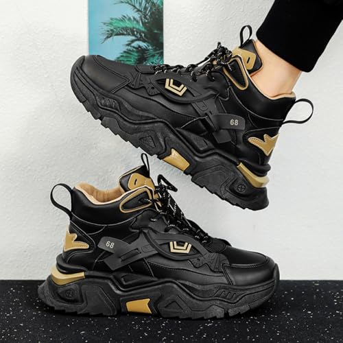 Image of Men'sHigh-Top Chunky Sneakers: Stylish Structural Accents, Trendy Dad Shoe Design, Comfortable Thick Sole & Durable Upper-Street Outfits & Urban Fashion Ensembles