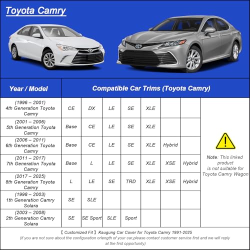 Image of Kaugung Car Cover Waterproof Custom Fit Toyota Camry（1991-2025）, Full Exterior Cover for Automobiles Lightweight Resistant Outdoor Sun UV Rain Dust Snow Wind Protection.