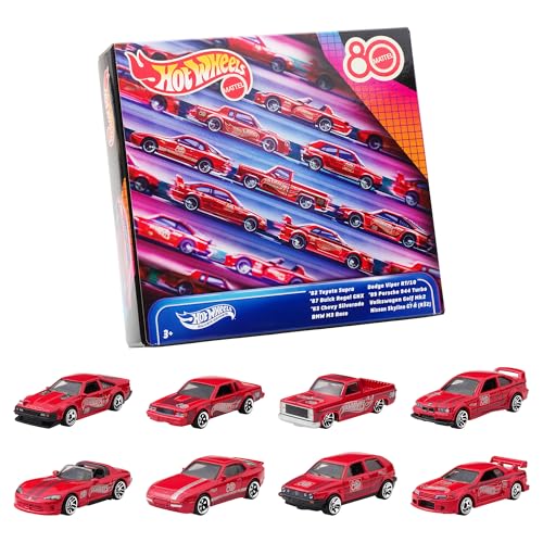 ホットウィール(Hot Wheels) マテル80周年 8パック 乗り物おもちゃ ミニカー 8台入り 3歳から レッド JGK09