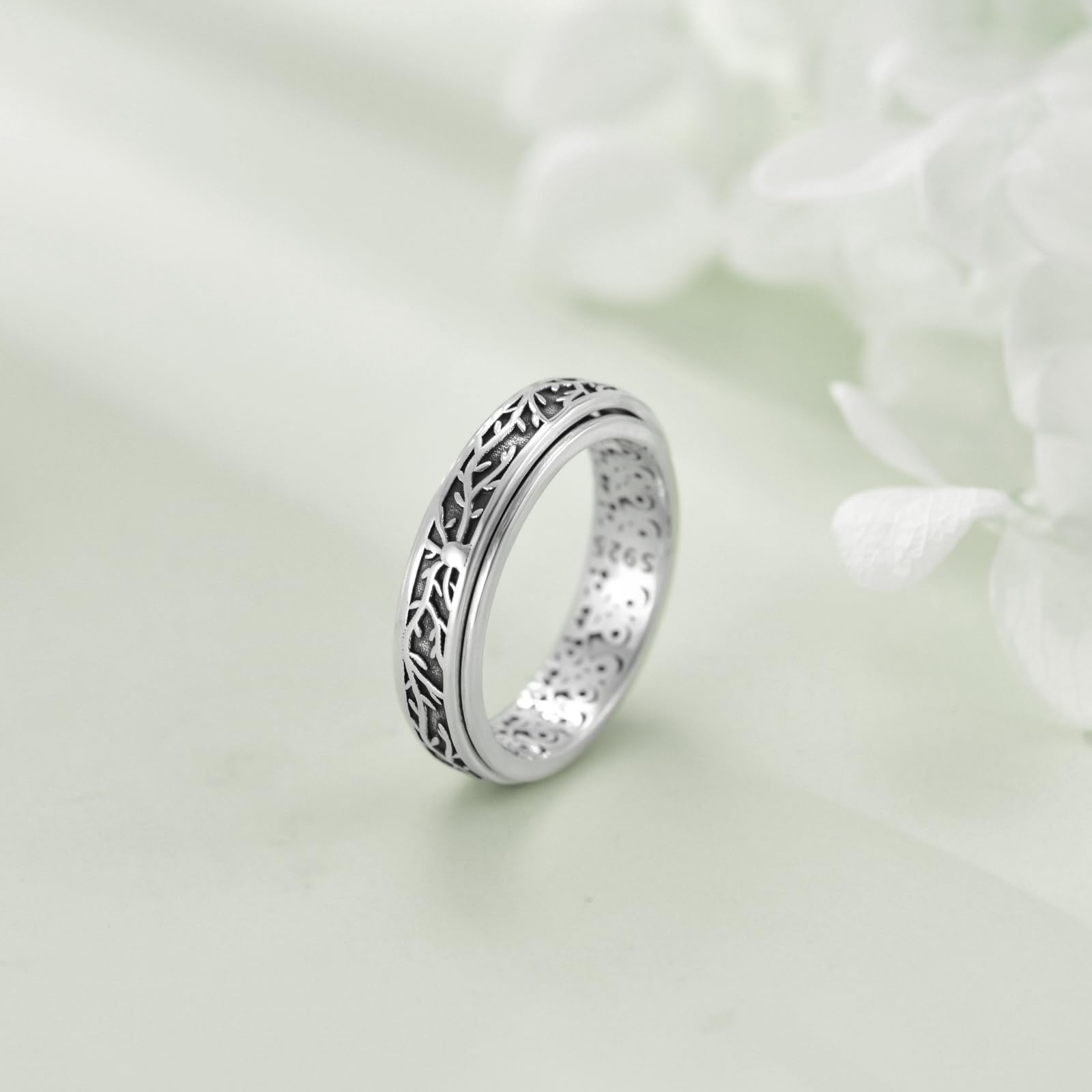 Anillo antiestrés de plata de ley 925 para mujer, anillo giratorio para la ansiedad, regalo para mujeres y hombres, Ester, Sin piedras preciosas