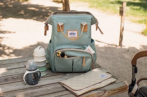 BÉABA - Baby Changing Backpack - Large Storage Volume - Changing Mat Included - Multiple Pockets - Large Opening - Isothermal - Multifunction Travel Bag - Wellington - Sage Green - 8
