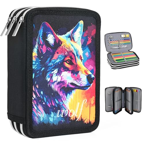 Veroa Federmäppchen 3-Fach - Quadratisch Mehrschichtig Große Kapazität Mäppchen Federmäppchen Schwarz Kinder 3 Fächer - 57 Pockets für Schule Teenager Kinder Junge Mädchen