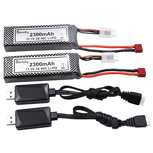 Blomiky 2 Pack 11.1V 3S 2200Mah 24.42Wh Li-Polymer Rechargeable Battery With Deans T Plug And Charger Cable For Rc Truck Airplane Drone 11.1V 2200Mah T #TOP3