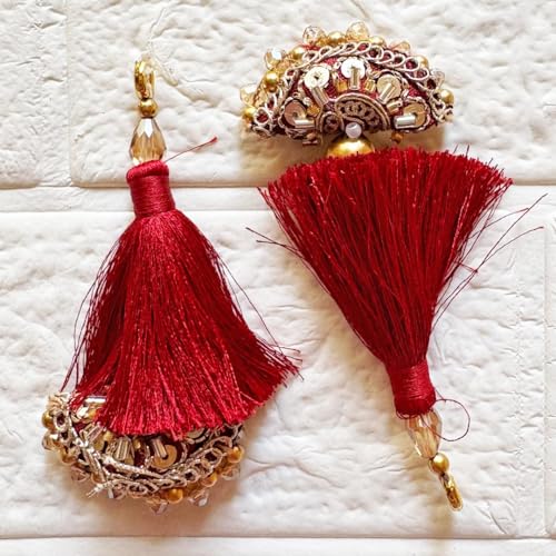 Adikala Craft Handmade Ethnic Latkan Tassel (Pack of 2) for Saree Pallu, Blouse, Lehenga, Dupatta & Suit Decoration | Traditional Designer Hanging Accessories (Maroon D2)