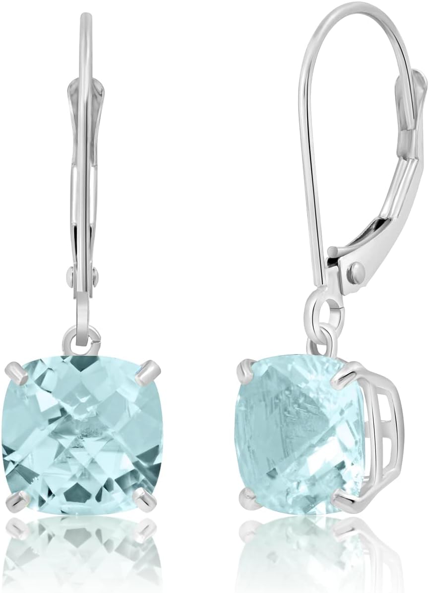 14k White or Yellow Gold Cushion Cut Gemstone Dangle Earrings for Women with 8mm Birthstones by MAX + STONE