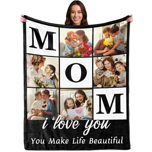 Savilediy Ship Next Day Mothers Day Photo Gifts for Mom from Daughter Son Kids Custom Blanket with Picture Text for Adult Personalized Birthday Gifts for Mommy Mama Women Her Wife