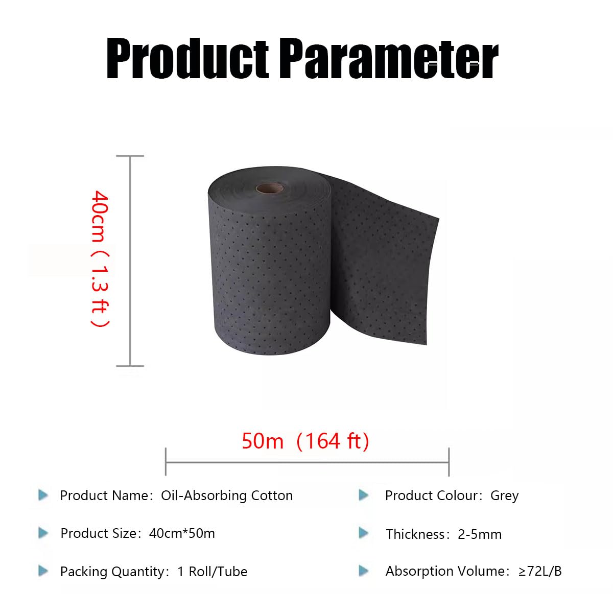Vielseitiger Garagenboden-Ölteppichmatte, 2mm Dicke Industrieöl Ölsaugtücher, 50m x 0.4m Auto Reparatur Öl-Auffangmatte(Color:Grau)