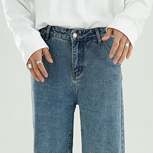 Men's Middle Waist Loose Jeans Leisure Baggy Wash Straight Leg Denim Pants Casual Versatile Loose Jean Trousers (Blue,Medium)3