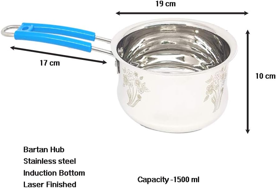 Bartan Hub Induction Bottom Saucepan Set(Stainless Steel,Laser Finished, 750 ml, 1500 ml)