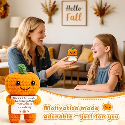 Funny Positive Pumpkin Halloween Decorations Gifts, Fall Decorations for Home, Halloween Basket Stuffers for Teen Girls Boys Kids, Thanksgiving Decorations, Handmade Emotional Crochet Pumpkin Decor - Image 5