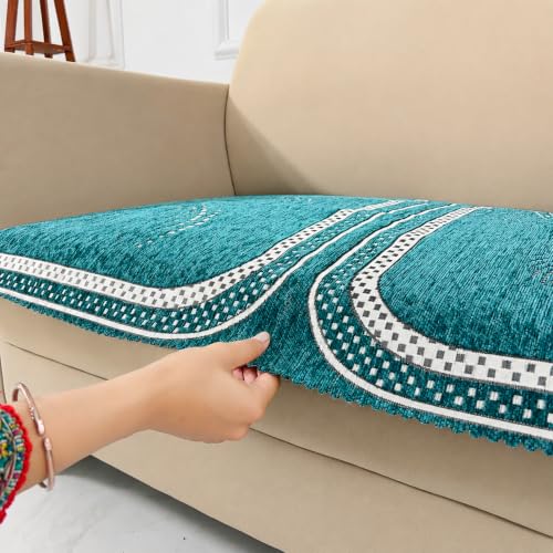 Image of Homerz Premium Chenille Fabric Sofa Cover | Soft, Durable & Dustproof | Decorative Couch Cover (Ghoomar Teal, 2 Seater, Only Seat Cover)