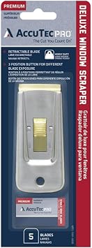 AccuTec Pro Deluxe Window Scraper - Precision in Tight Corners, Compatible with 0.009" or 0.012" Blades, Includes 5 Carbon Steel Blades - APTL-7001