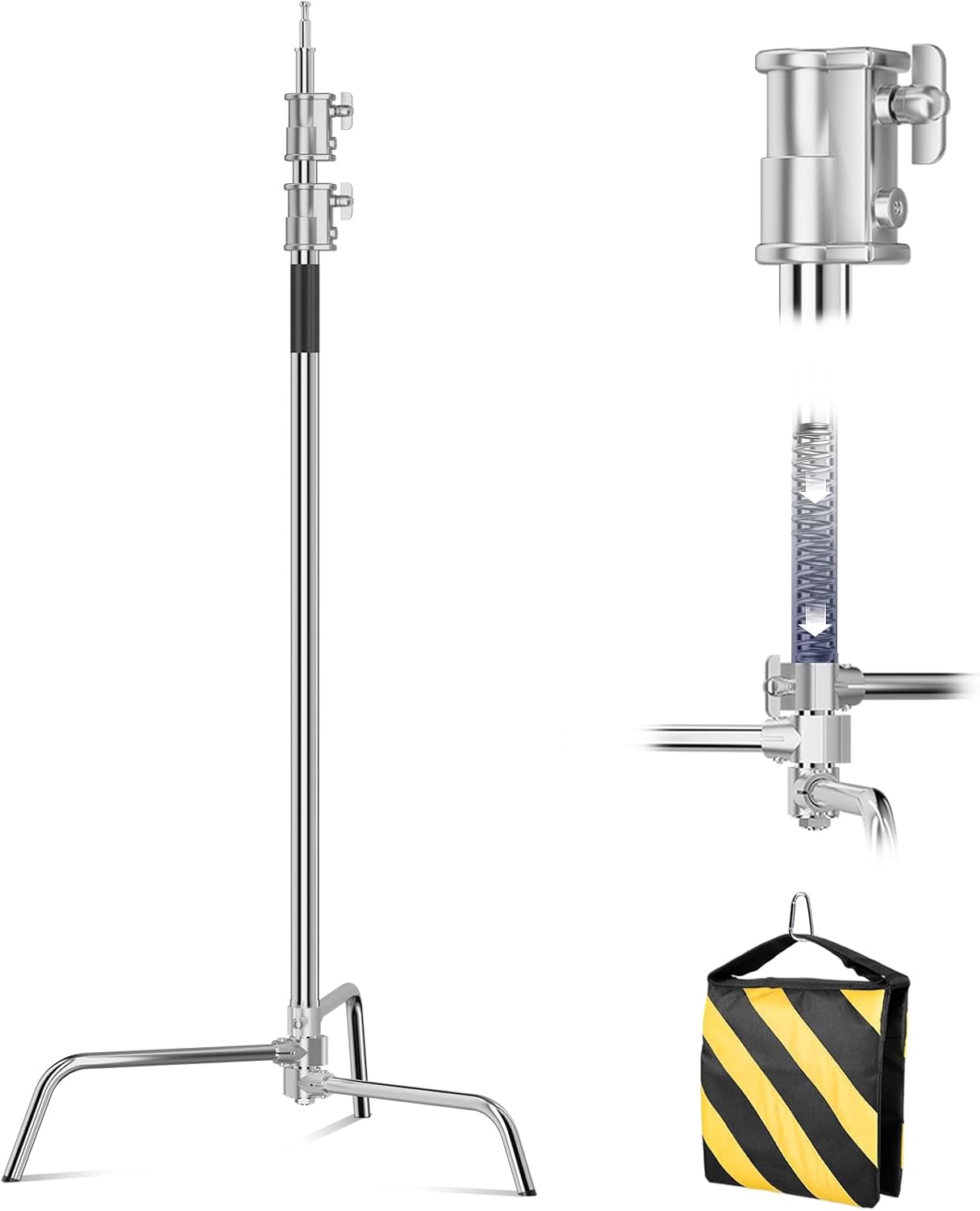 C Stand, Heavy Duty Light Stand with 100% Stainless Steel, Photography Light Stand Max Height 10.8ft/330cm, 45 lbs Load Capacity for Studio Softbox, Reflector, Monolight