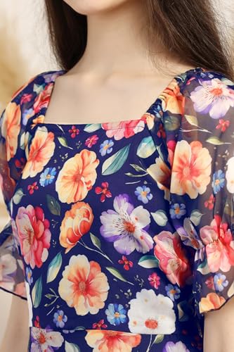 Image of Fashion Dream Girl's Organza Floral Printed Calf Length Dress|Western Dress|Kids Dress|Fancy Dress