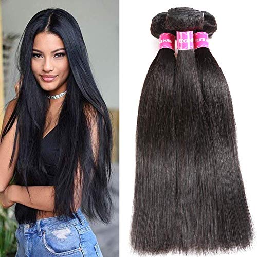 Encii Hair 10A 3 Bundles Of Brazilian Straight Hair 22 24 26 Unprocessed Virgin Straight Human Hair Bundles Natural Black Color Total 301g