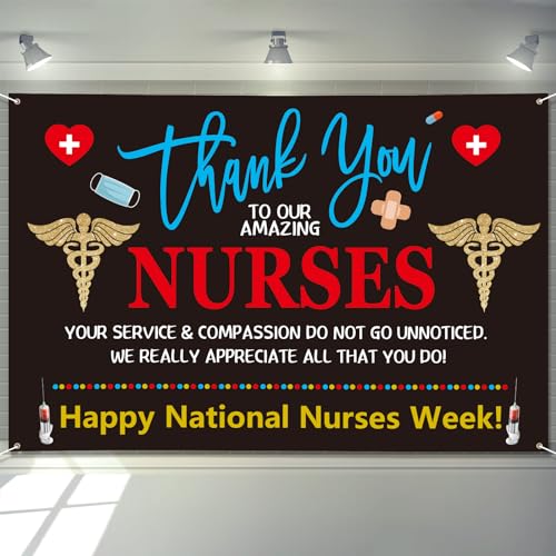 Arosche Nurse Appreciation Week Decorations Banner 72 x 48 Backdrop Thank You to Our Amazing Nurses Medical Heart Photography Background for Indoor Outdoor Hospital Doctor Nurse Party Supplies