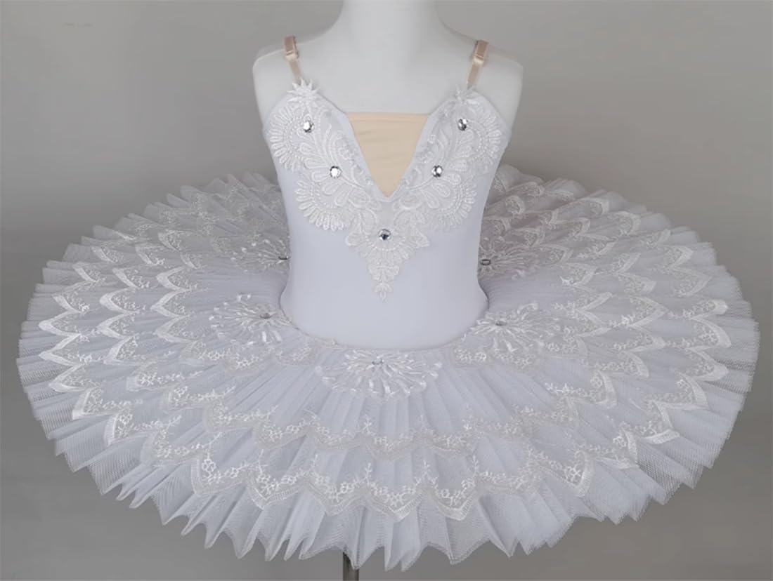 EFLALYHG Vestido de tutú de Ballet Profesional para niñas de Flores para Mujer con Plato, panqueque Bailarina del Lago de los cisnes Disfraz de competición de Baile de Escenario