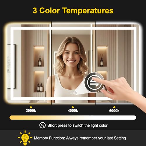 Image of LED Bathroom Mirror with Lights, 30 inchx55 inch Lighted Vanity Mirror for Wall