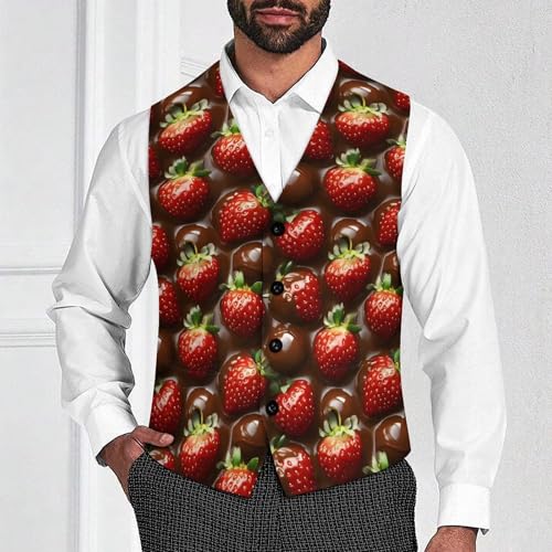 Chocolate Covered Strawberry Suit Vest for Men Waistcoat Dressy V Neck Button Down Sleeveless Business Jacket Coat4