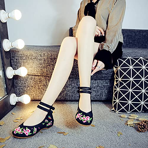 Women's Floral Embroidered Flat Shoes Chinese Traditional Strap Walking Mary Jane Flats Handmade Flower Embroidery Dress Shoes for Cheongsam4