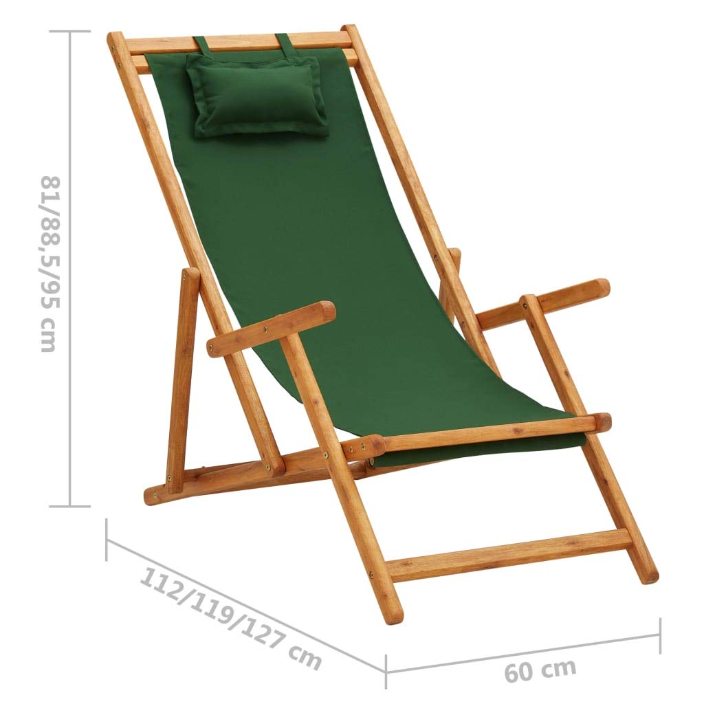 CHAHO Klappliege Klappbar Sonnenliege Gartenliege Strandliege Liege Relaxliege Liegestuhl Gartenmöbel Klappbarer Strandstuhl Eukalyptus Massivholz und Stoff Grün
