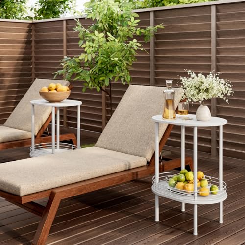 Image of Small Modern Oval Side Table with Storage,2-Tier Side Tables Living Room,Sturdy Nightstand for Small Space - Living Room, Bedroom, Bathroom, Nursery (1PC,White)