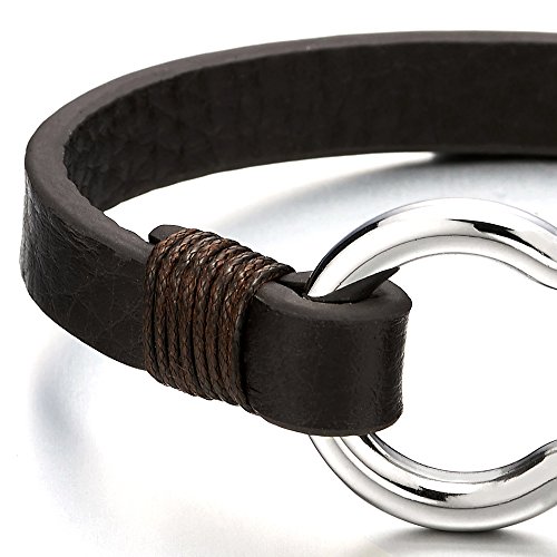 Coolsteelandbeyond MB-1160 Mens Womens Steel Screw Anchor Shackles Wrap Bracelet With Brown Leather, Nautical Sailor Wristband thumb #2