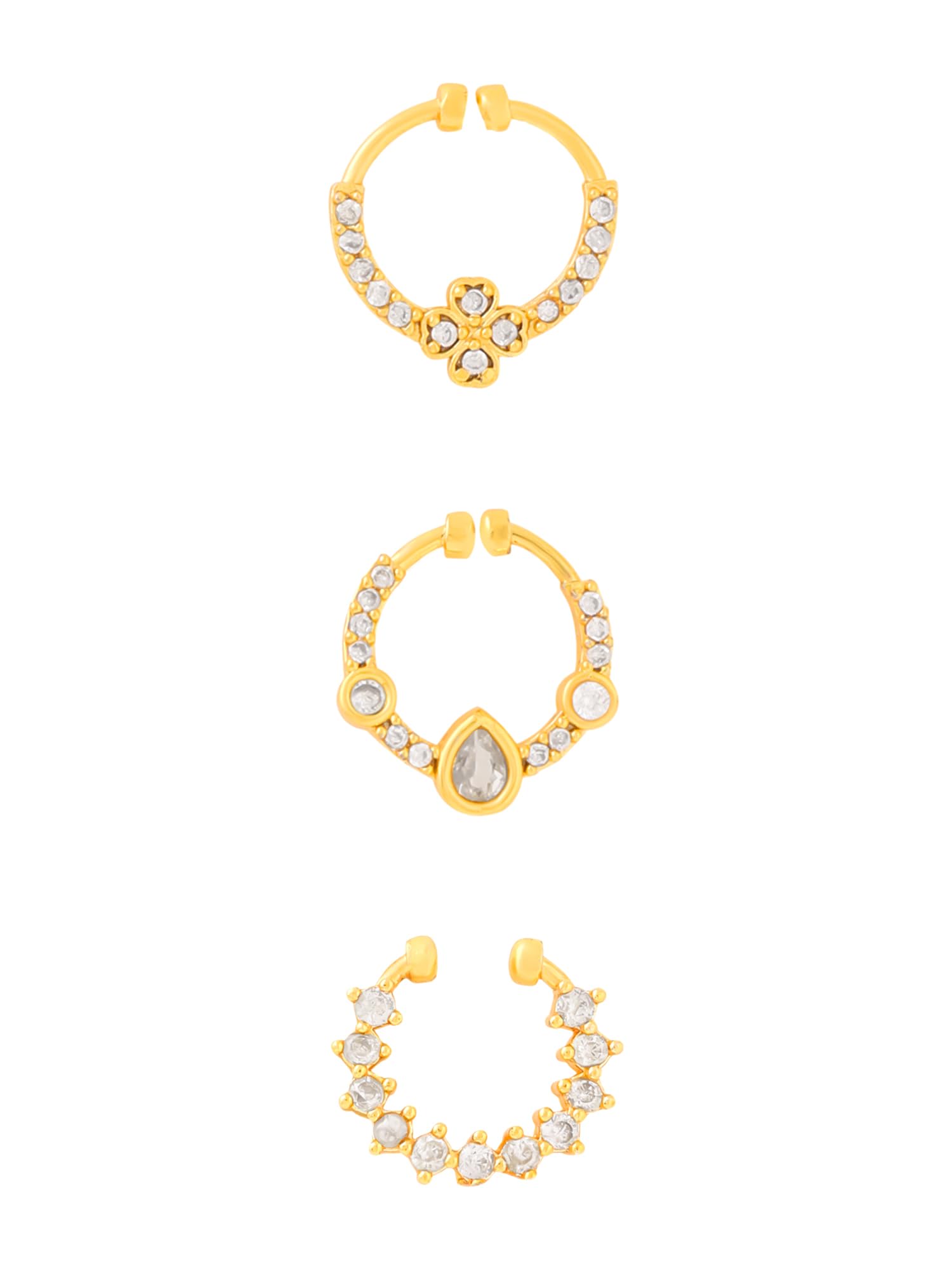 Nose Ring for Women | Non Piercing Nose Ring for Women | Gold-Plated Stone Studded Nose Pins for Girls | Combo of 3 Pcs | Birthday Gift for Girls Anniversary Gift for Wife-image-18