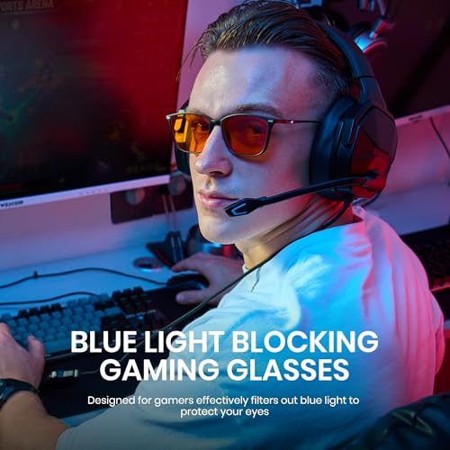Image of Cyxus Orange Tinted Gaming Glasses, High-Intensity Nighttime Blue Light Blocker, TR90 Headset Friendly Computer Spectacles for Esports, Dark Room Viewing