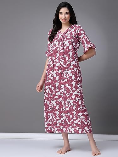 Image of OOMPH! Cotton Blend Nighty for Women's | Night Gown | Nighty | Nightdress | Maxi Dress | Sleepwear | Gown for Women | Nighties | Sleepwear