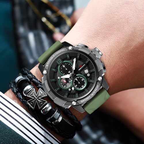 Image of MEGALITH Heavy Duty Watches for Men: Sport Military Analog Wrist Watch | 1 /10 Sec Chronograph, Large Face, Silicone, Waterproof Luminous, Black Everyday Watch, Work Outdoor,Gifts for Husband Father