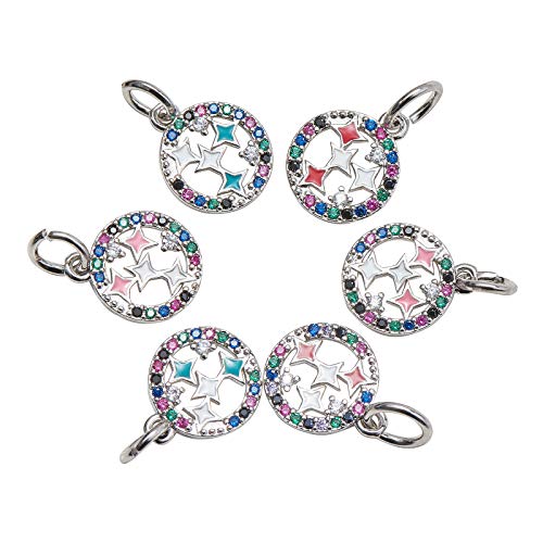 DanLingJewelry 10 pcs Random Color Enamel Charms Star Charms CZ Stone Charms Cubic Zirconia Charms for Jewelry Making 14x11.5mm