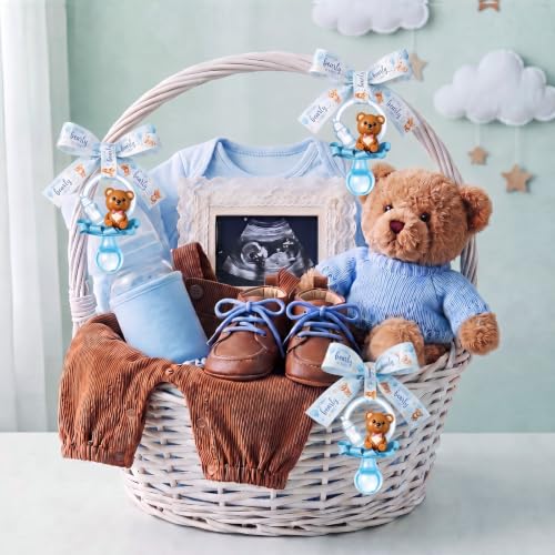 Image of Coume 60 Pcs Baby Shower Party Pacifiers Necklace Bear Bottle Acrylic Pacifiers Charm Pacifier Chain for Guests Gender Reveal Party Favors Prize Table Scatter (White,Blue,Cute)