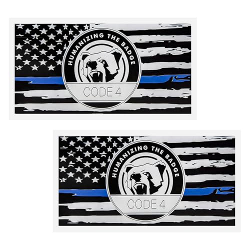FSTURIOS 2PCS Thin Blue Line Sticker Code 4 Police Support Sticker American Flag Thin Line Decal Waterproof Thin Line Flag Stickers Support Law Enforcement for Car Window Laptop (Larger)
