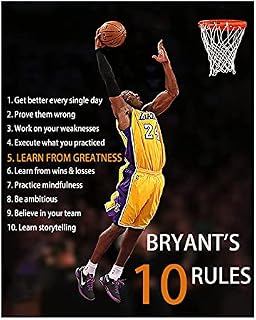 123 Life Kobe Canvas Wall Art - Kobe Bryant Quotes -"Bryant's Ten Rules", Motivational Basketball Posters, Black Mamba Poster, LA Lakers Decorations for Boys Room Unframed (8 x 10 Inch)